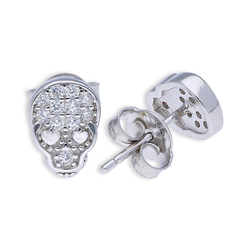 Sterling Silver 925 Skull Pendant Set (Necklace and Earrings) - FKJNKLSTSLU6076
