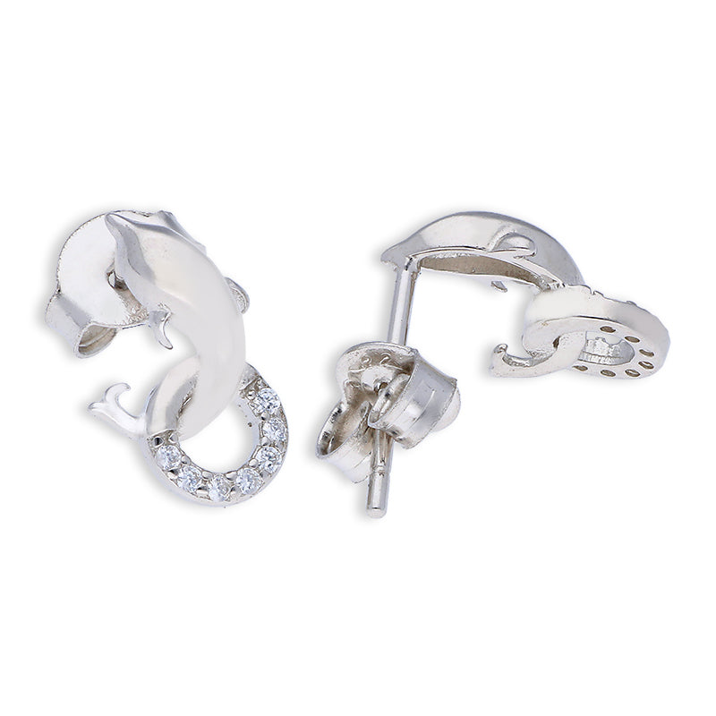 Sterling Silver 925 Dolphin Pendant Set (Necklace and Earrings) - FKJNKLSTSLU6075