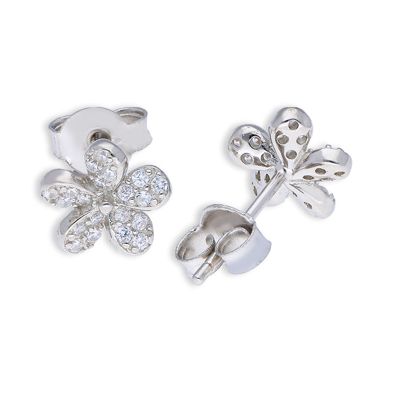 Sterling Silver 925 Flower Shaped Pendant Set (Necklace and Earrings) - FKJNKLSTSLU6079