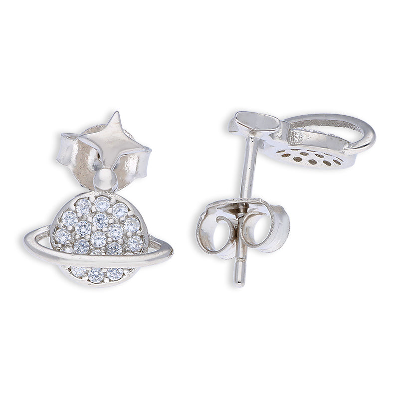 Sterling Silver 925 Saturn Shaped Pendant Set (Necklace and Earrings) - FKJNKLSTSLU6081