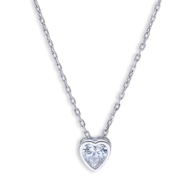 Sterling Silver 925 Heart Solitaire Necklace - FKJNKLSLU6087