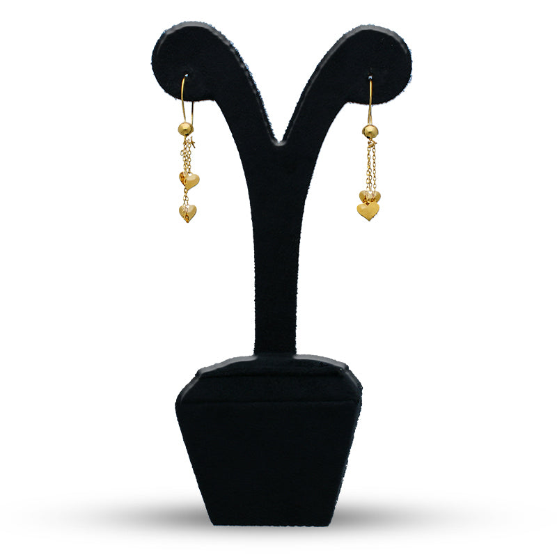 Gold Heart Shaped Drop Earrings 21KT - FKJERN21KU3169
