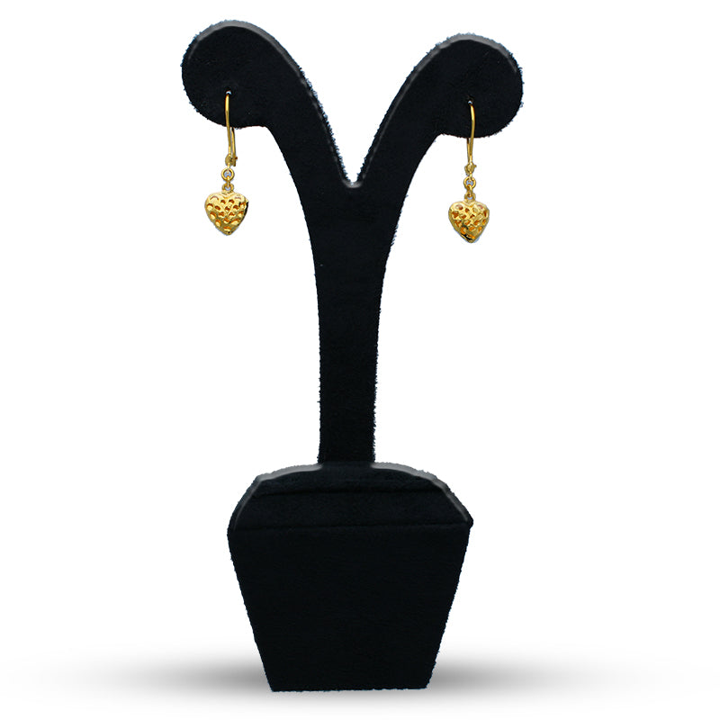 Gold Heart Shaped Drop Earrings 21KT - FKJERN21KU3166