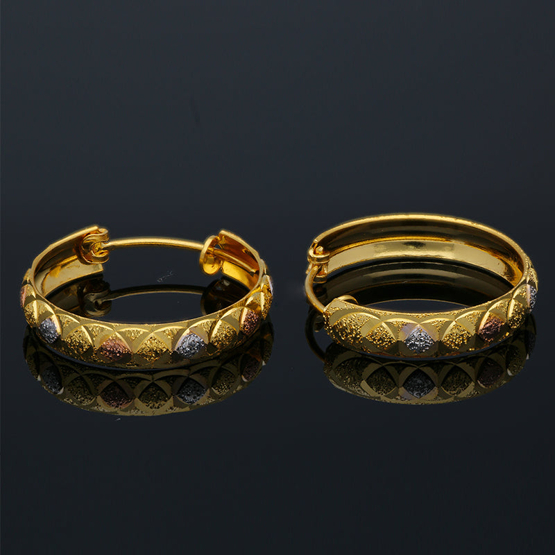 Gold Tri Tone Clip on Hoop Earrings 21KT - FKJERN21KU3164