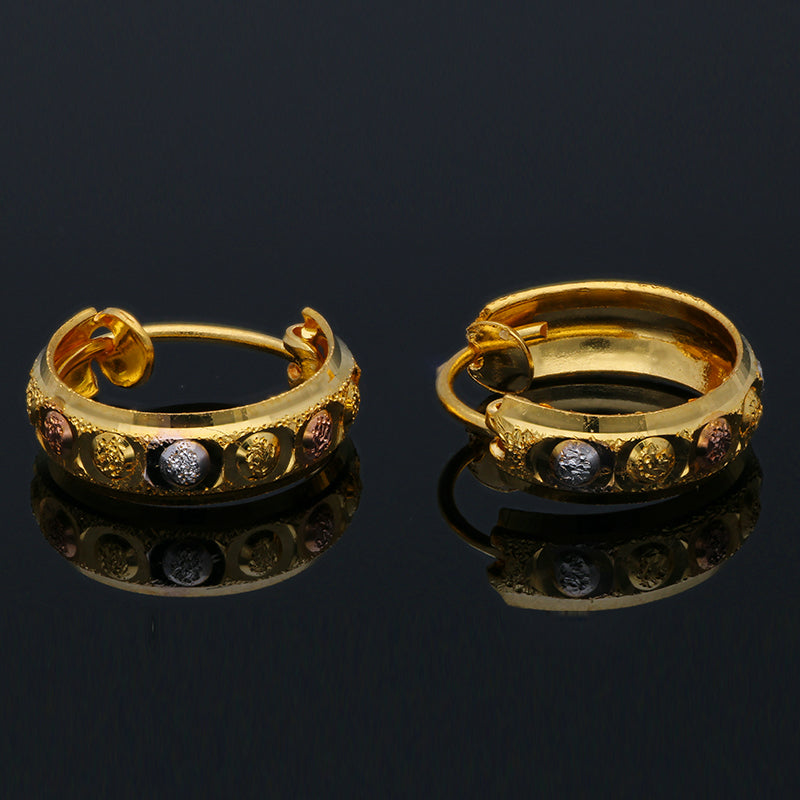Gold Tri Tone Clip on Hoop Earrings 21KT - FKJERN21KU3162