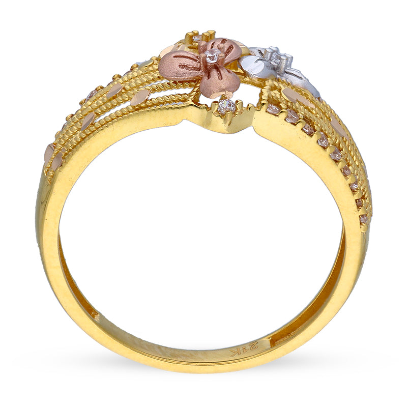 Tri Tone Gold Flower Ring 21KT - FKJRN21KU2110