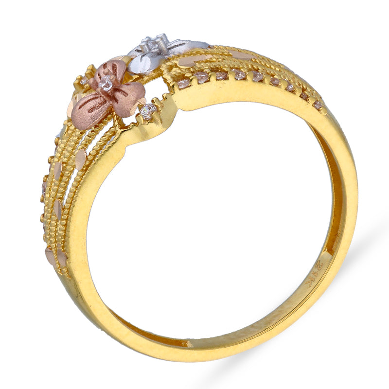 Tri Tone Gold Flower Ring 21KT - FKJRN21KU2110