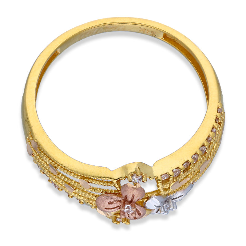 Tri Tone Gold Flower Ring 21KT - FKJRN21KU2110