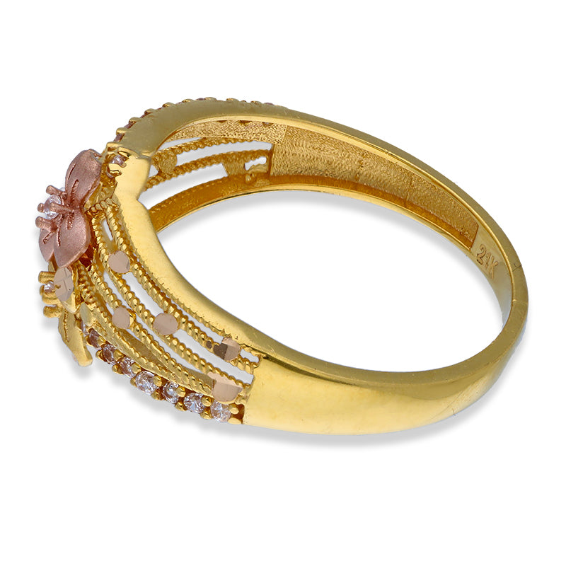 Tri Tone Gold Flower Ring 21KT - FKJRN21KU2110