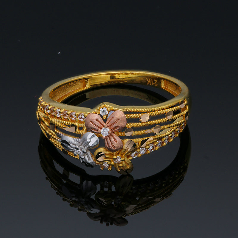 Tri Tone Gold Flower Ring 21KT - FKJRN21KU2110