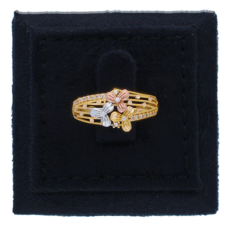 Tri Tone Gold Flower Ring 21KT - FKJRN21KU2110