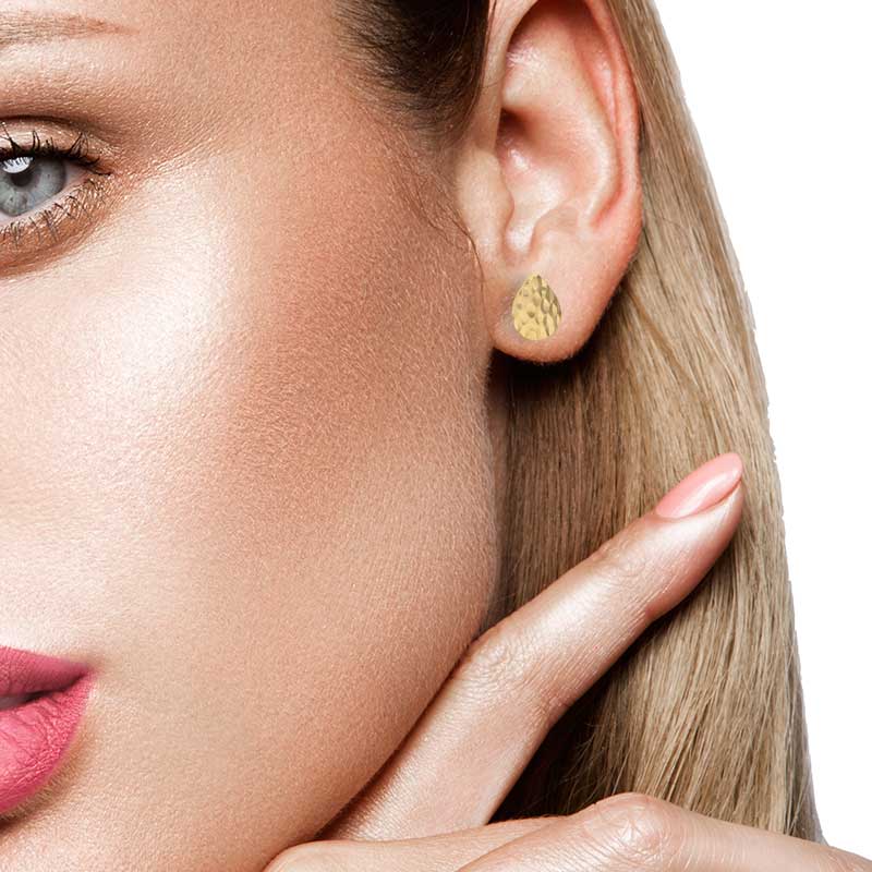 Gold Pear Shaped Stud Earrings 18KT - FKJERN18KU3052