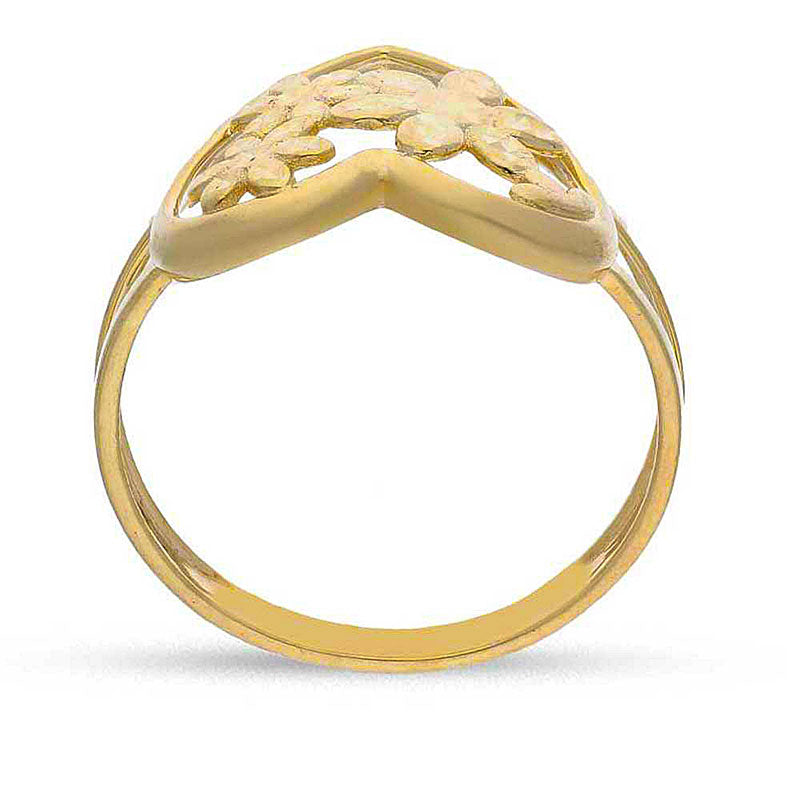Gold Flowers In Heart Ring 18KT - FKJRN18KU2080