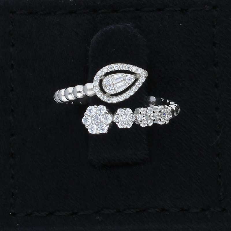 Sterling Silver 925 Pear And Flower Shaped Solitaire Ring - FKJRNSLU2013