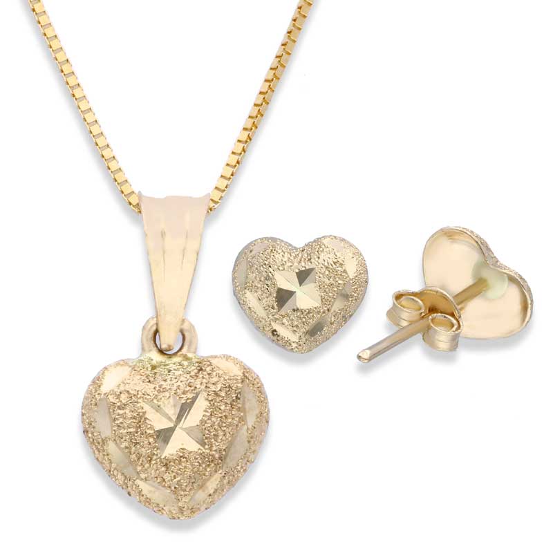 Gold Heart Shaped Pendant Set (Necklace and Earrings) 18KT - FKJNKLST18KU2007