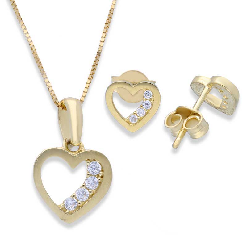 Gold Heart Shaped Pendant Set (Necklace and Earrings) 18KT - FKJNKLST18KU2017