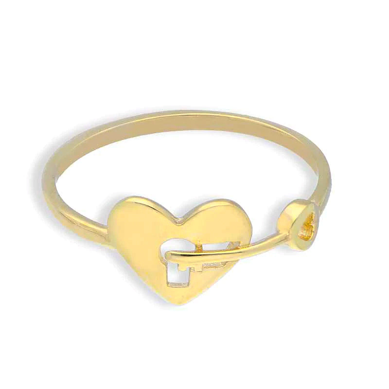Gold Heart Lock With Key Ring 18KT - FKJRN18KU2104