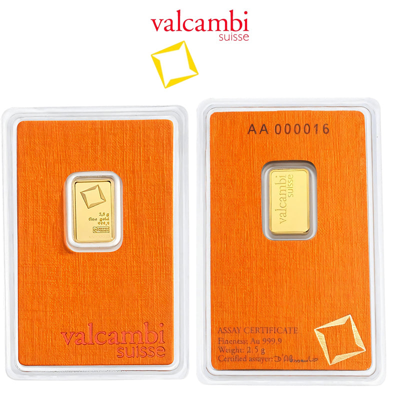 2.5 Gram Gold Bar 24KT Valcambi Suisse Gold - FKJGBR24K2163
