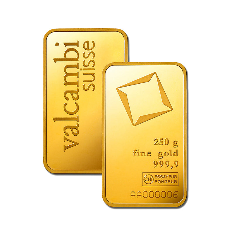 Valcambi Suisse 250 Grams Gold Bar 24KT - FKJGBR24K2175