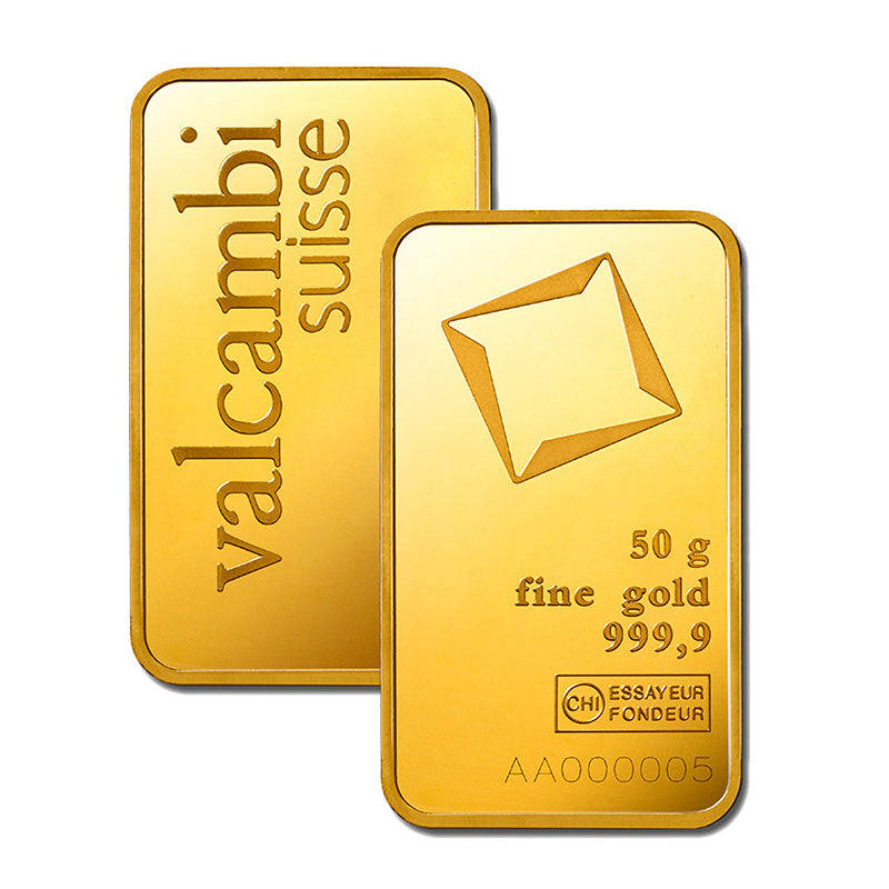 50 Grams Gold Bar 24KT Valcambi Suisse Gold - FKJGBR24K2166