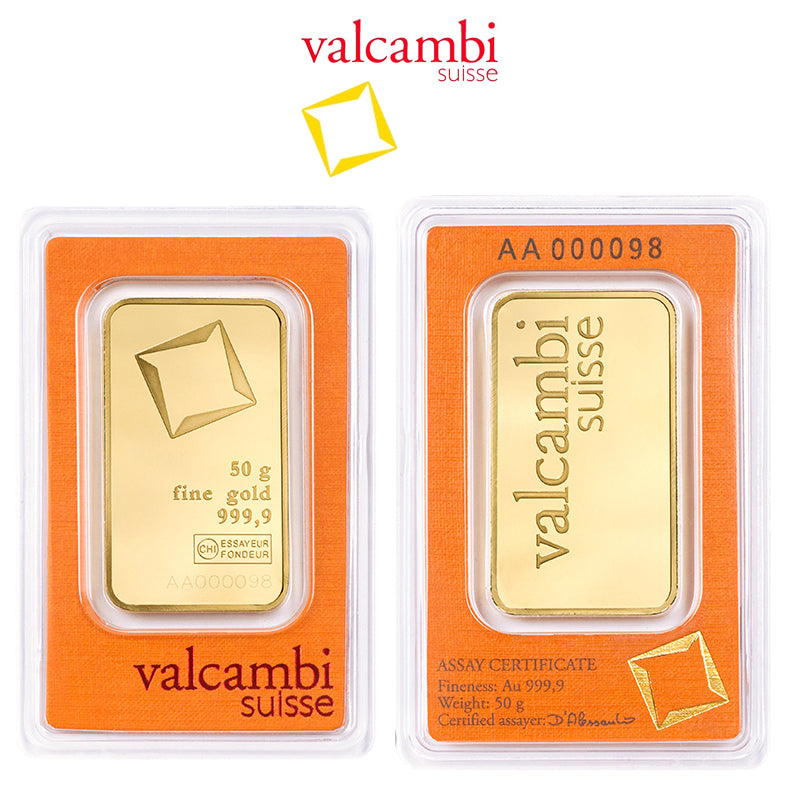 50 Grams Gold Bar 24KT Valcambi Suisse Gold - FKJGBR24K2166