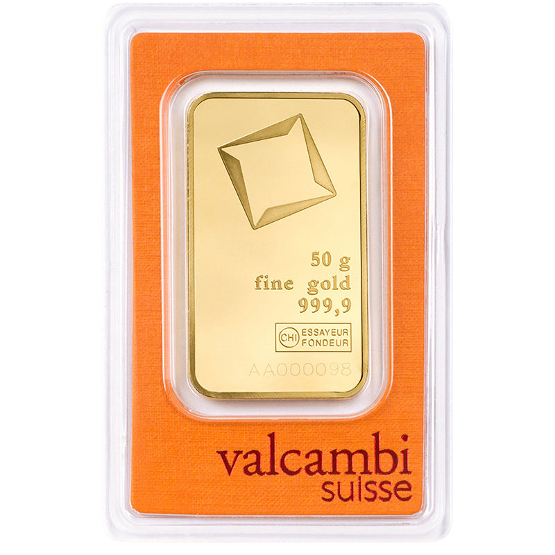 50 Grams Gold Bar 24KT Valcambi Suisse Gold - FKJGBR24K2166