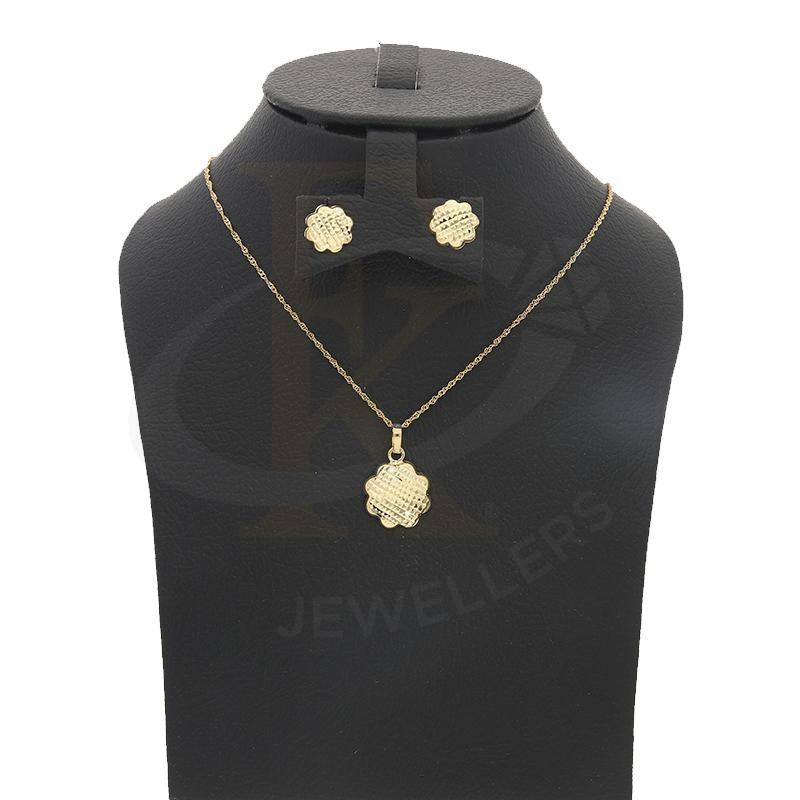 Gold Flower Shaped Pendant Set (Necklace And Earrings) 18Kt - Fkjnklst18K2208 Sets