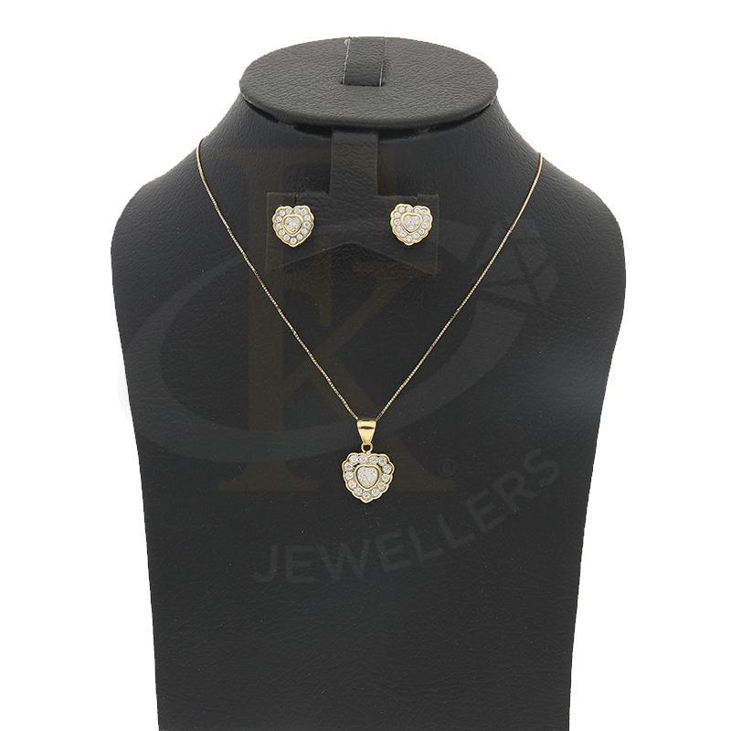 Gold Heart Shaped With Swarovski Gemstones Pendant Set (Necklace And Earrings) 18Kt -