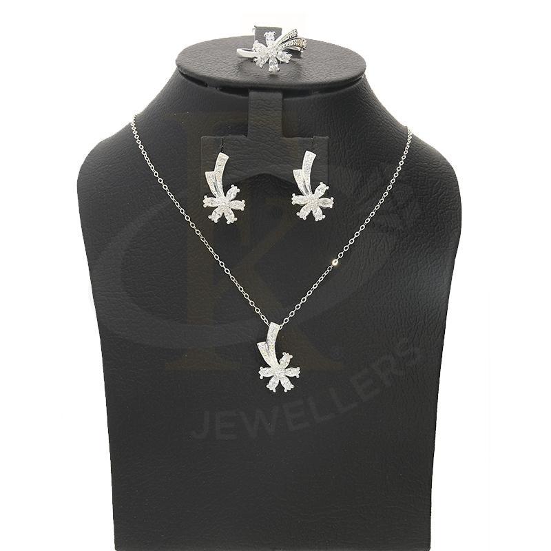 Italian Silver 925 Flower Shaped Pendant Set (Necklace Earrings And Ring) - Fkjnklstsl2201 Sets