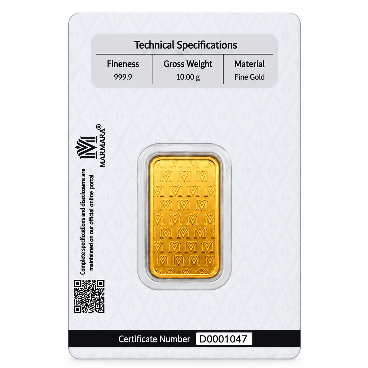 MARMARA 10 Grams Gold Bar 24KT 999.9 Purity - FKJGBR24K7067