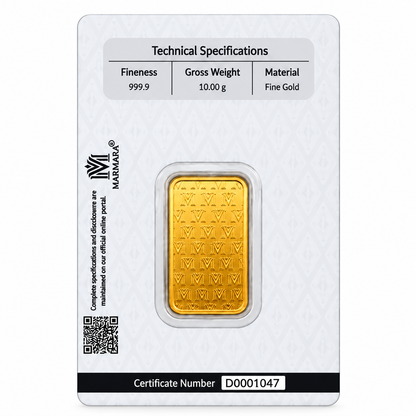 MARMARA 10 Grams Gold Bar 24KT 999.9 Purity - FKJGBR24K7067