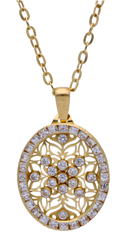 Gold Necklace (Chain with Zircon Gold Pendant) 18KT - FKJNKL18KU6294