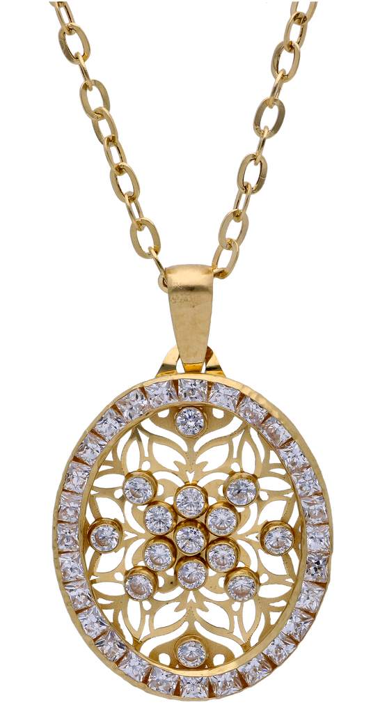 Gold Necklace (Chain with Zircon Gold Pendant) 18KT - FKJNKL18KU6294