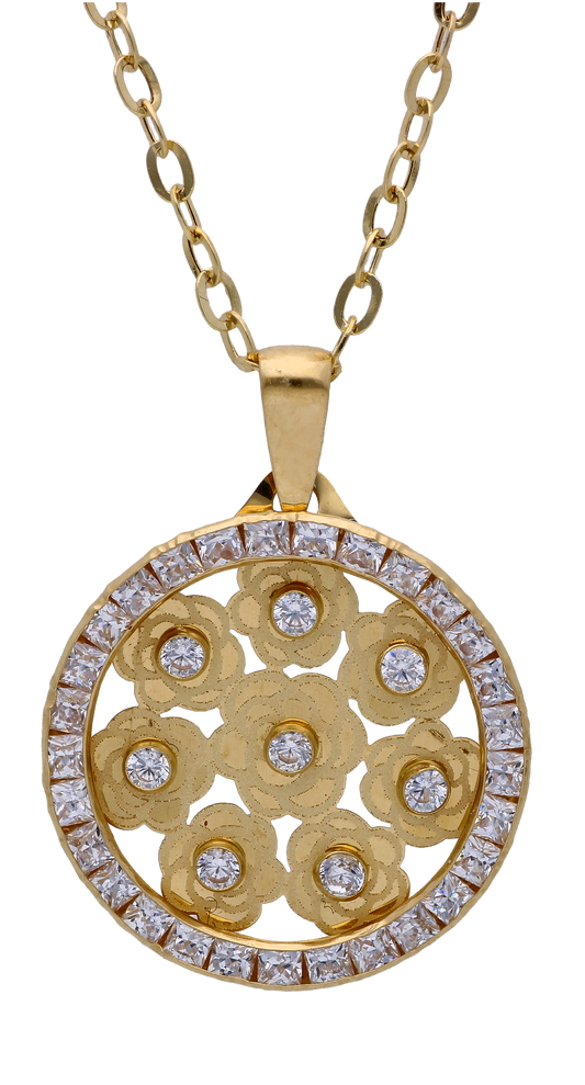 Gold Necklace (Chain with Zircon Gold Pendant) 18KT - FKJNKL18KU6295