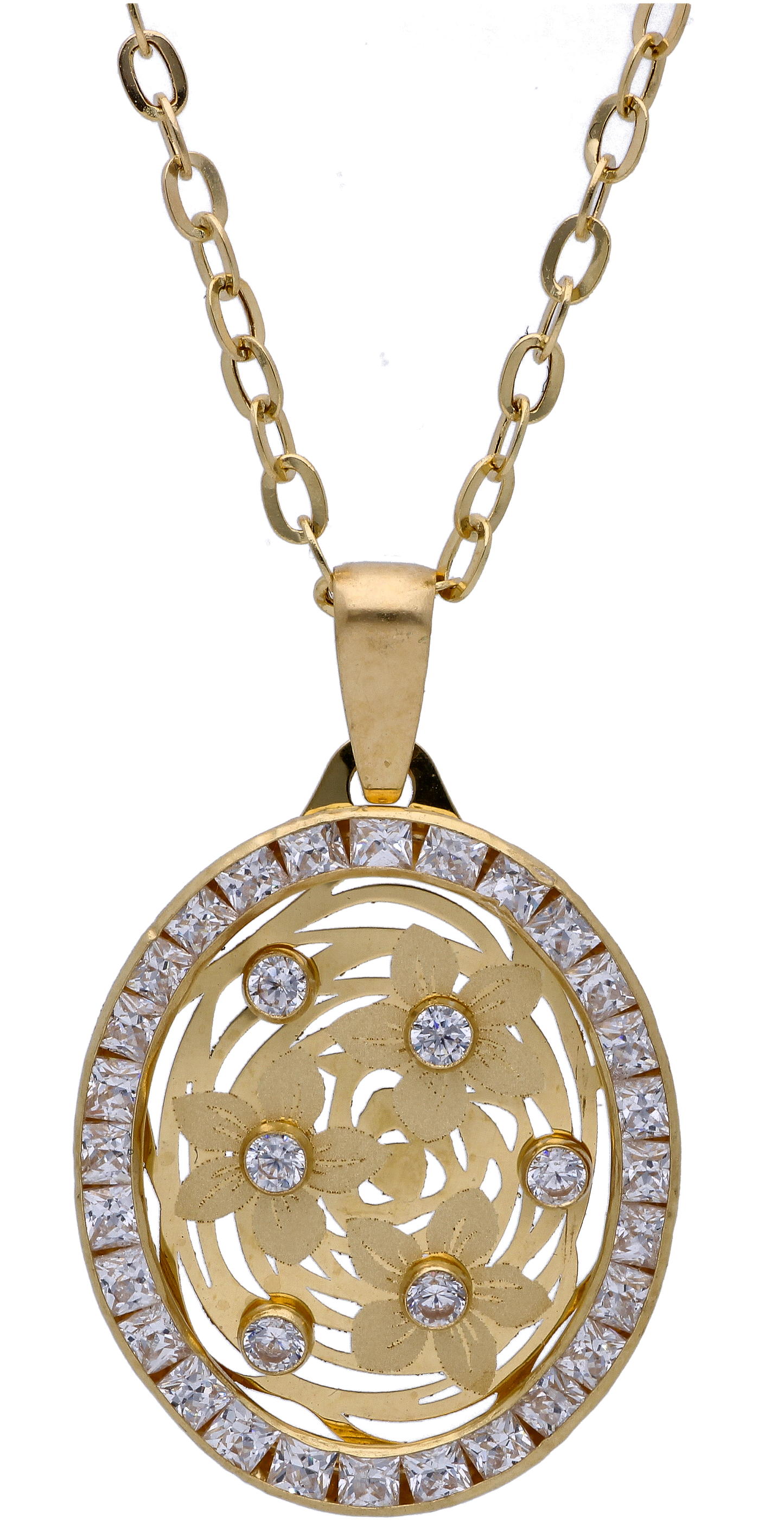 Gold Necklace (Chain with Zircon Gold Pendant) 18KT - FKJNKL18KU6298