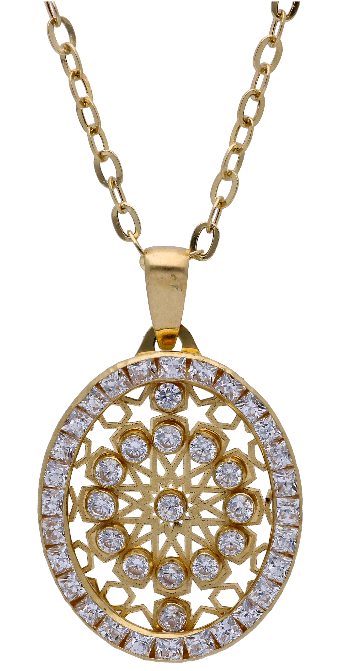 Gold Necklace (Chain with Zircon Gold Pendant) 18KT - FKJNKL18KU6297