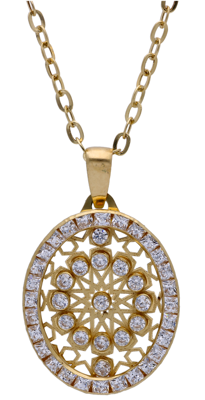 Gold Necklace (Chain with Zircon Gold Pendant) 18KT - FKJNKL18KU6297