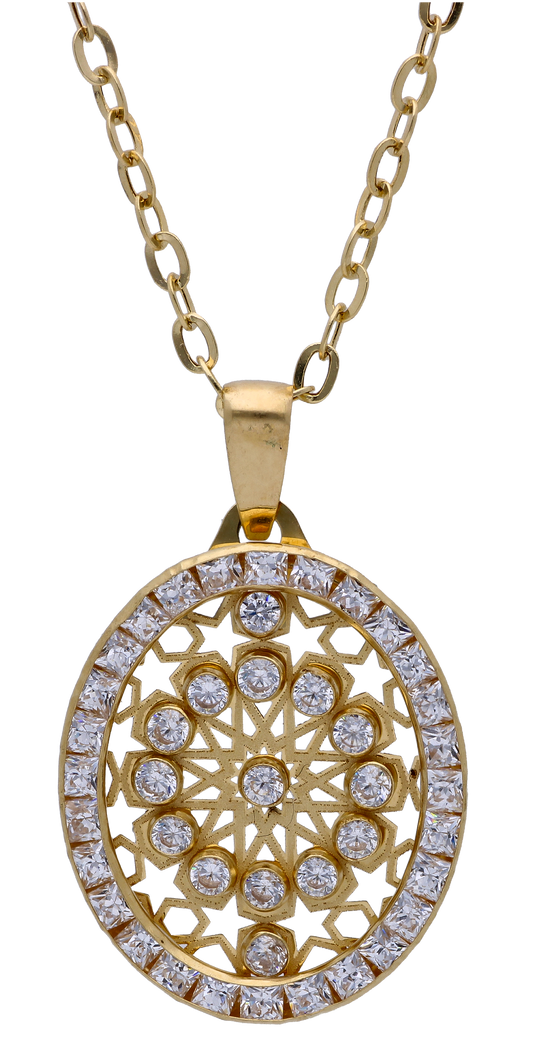 Gold Necklace (Chain with Zircon Gold Pendant) 18KT - FKJNKL18KU6297