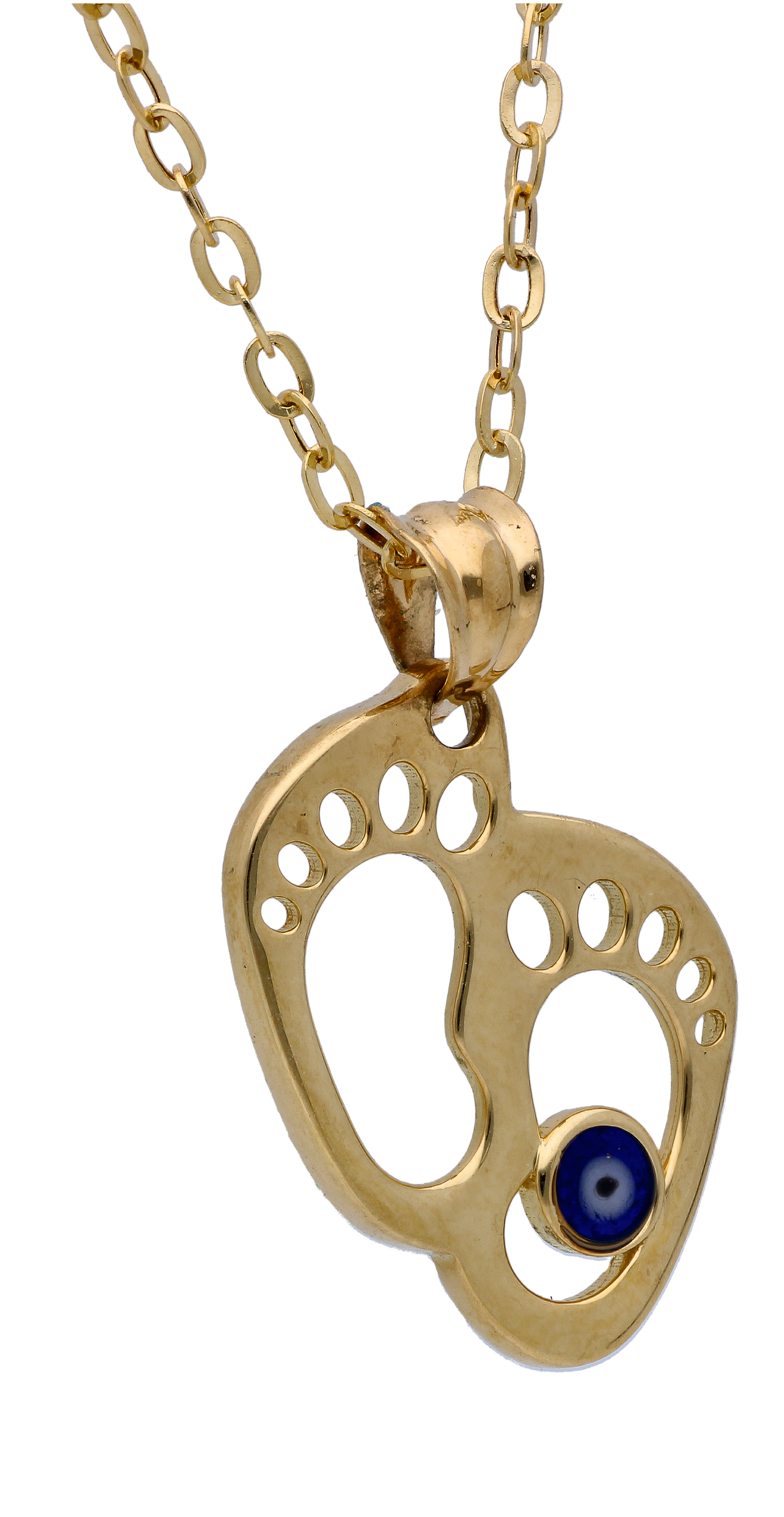 Gold Necklace (Chain with Hollow Foot with Evil Eye Pendant) 18KT - FKJNKL18KU6288