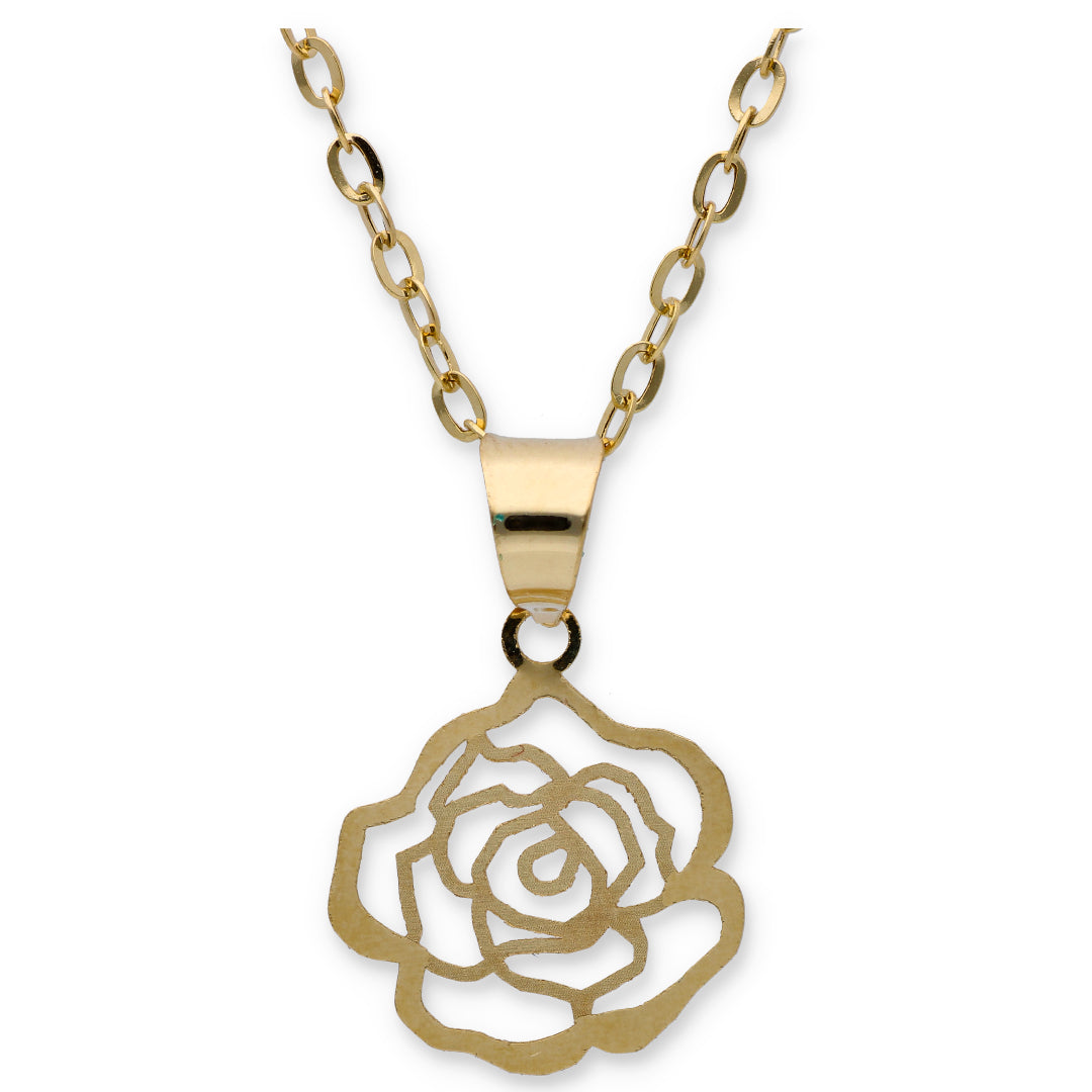 Gold Necklace (Chain with Hollow Rose Flower Pendant) 18KT - FKJNKL18KU6282