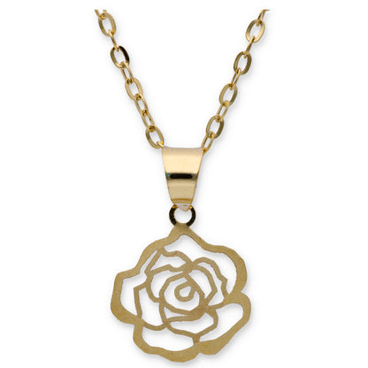 Gold Necklace (Chain with Hollow Rose Flower Pendant) 18KT - FKJNKL18KU6282