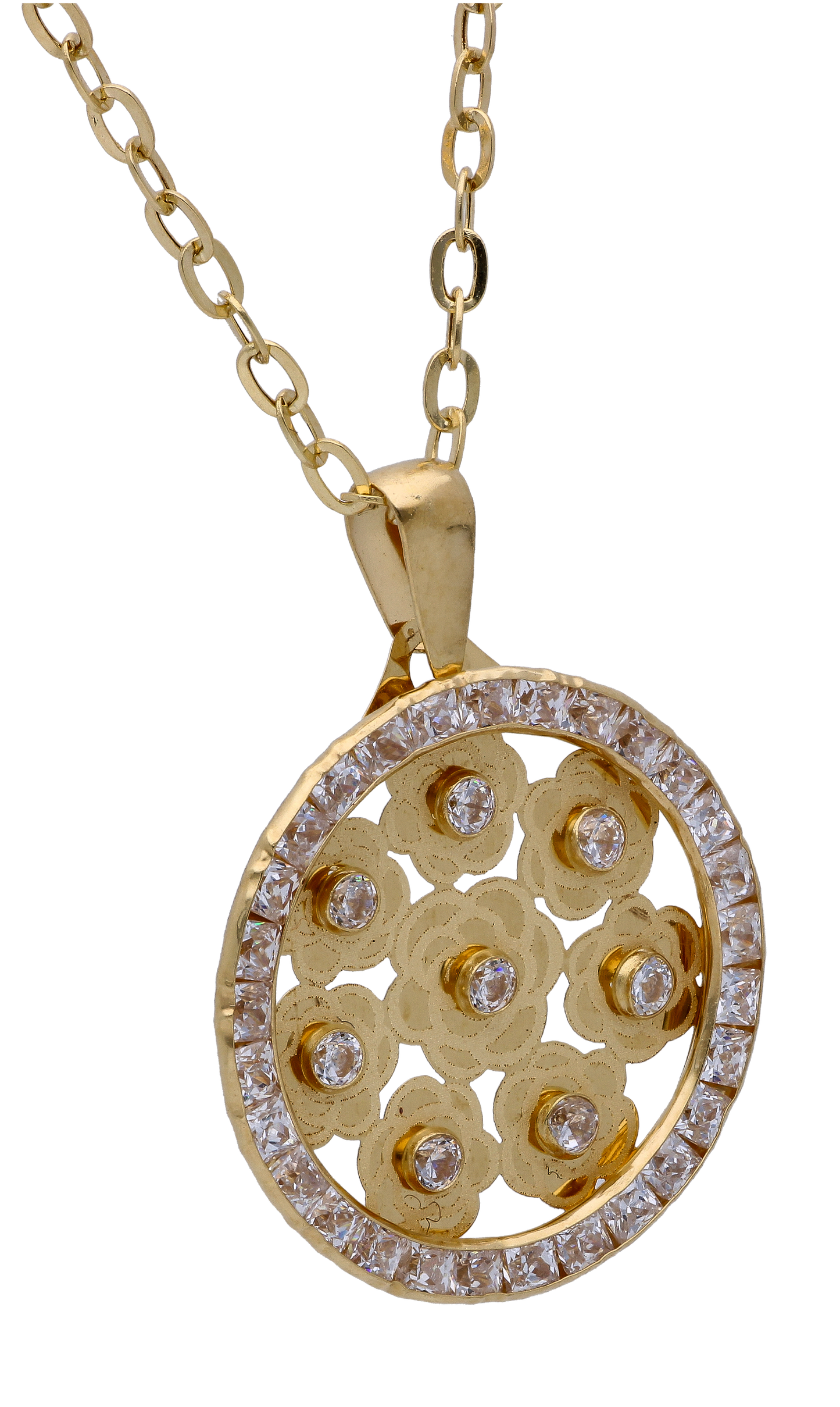 Gold Necklace (Chain with Zircon Gold Pendant) 18KT - FKJNKL18KU6295