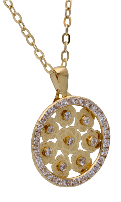 Gold Necklace (Chain with Zircon Gold Pendant) 18KT - FKJNKL18KU6295