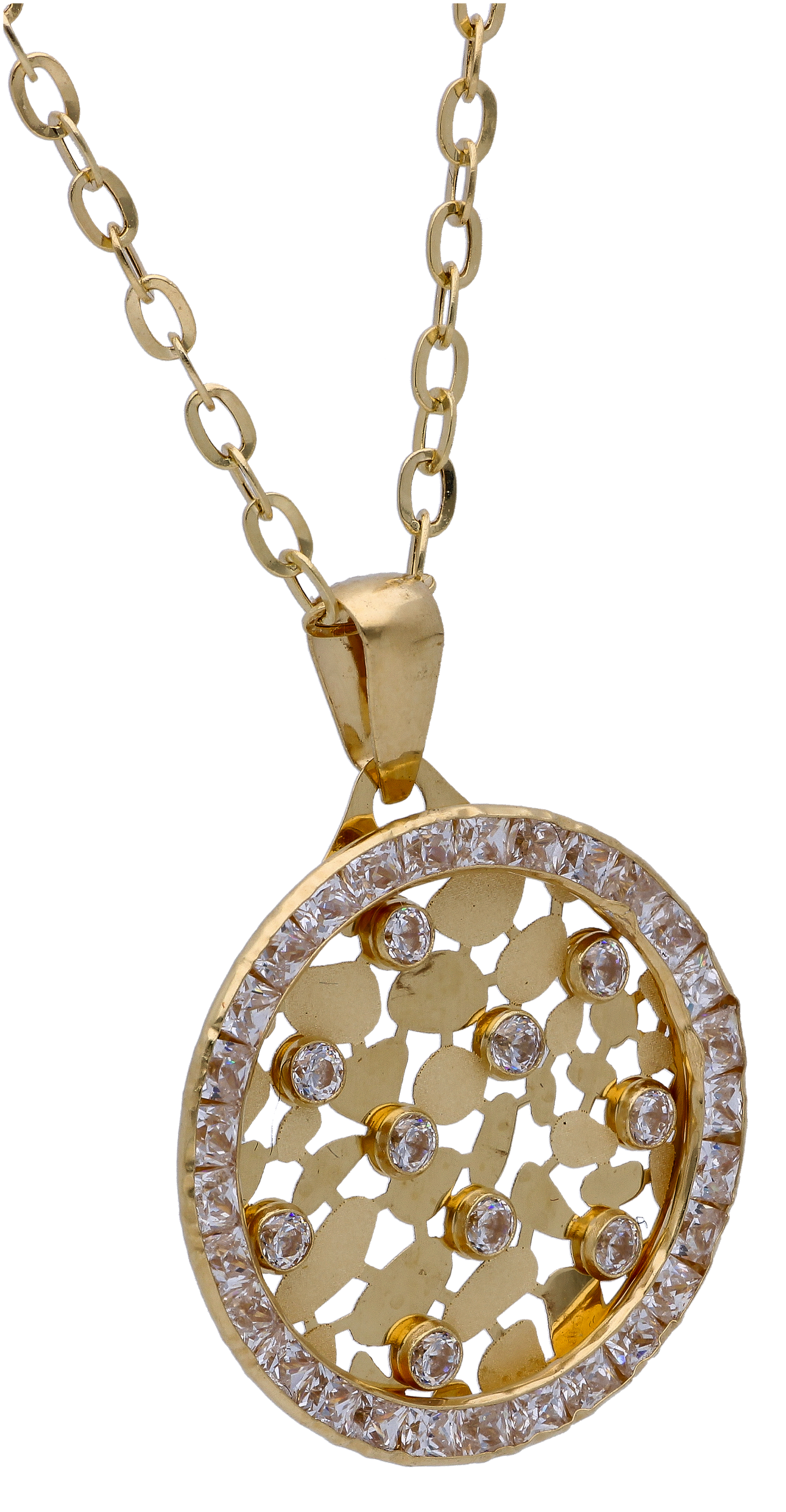 Gold Necklace (Chain with Zircon Gold Pendant) 18KT - FKJNKL18KU6296