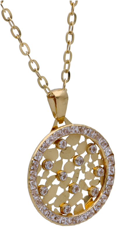 Gold Necklace (Chain with Zircon Gold Pendant) 18KT - FKJNKL18KU6296