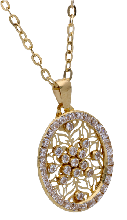 Gold Necklace (Chain with Zircon Gold Pendant) 18KT - FKJNKL18KU6294