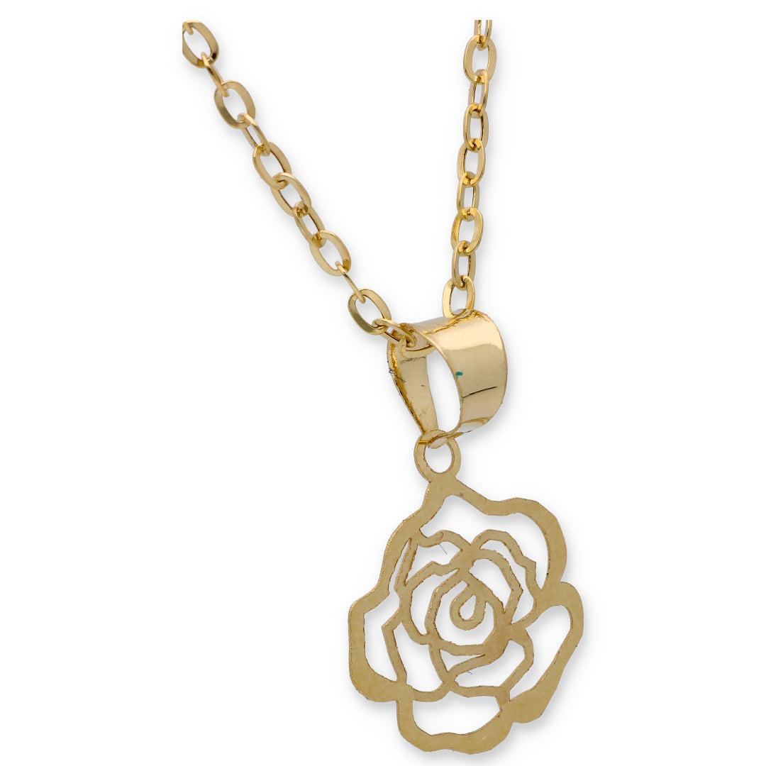 Gold Necklace (Chain with Hollow Rose Flower Pendant) 18KT - FKJNKL18KU6282