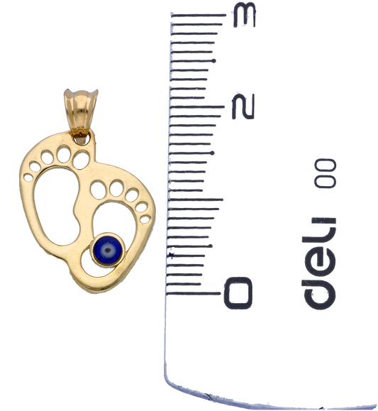 Gold Hollow Foot Print Evil Eye Pendant 18KT - FKJPND18KU6288