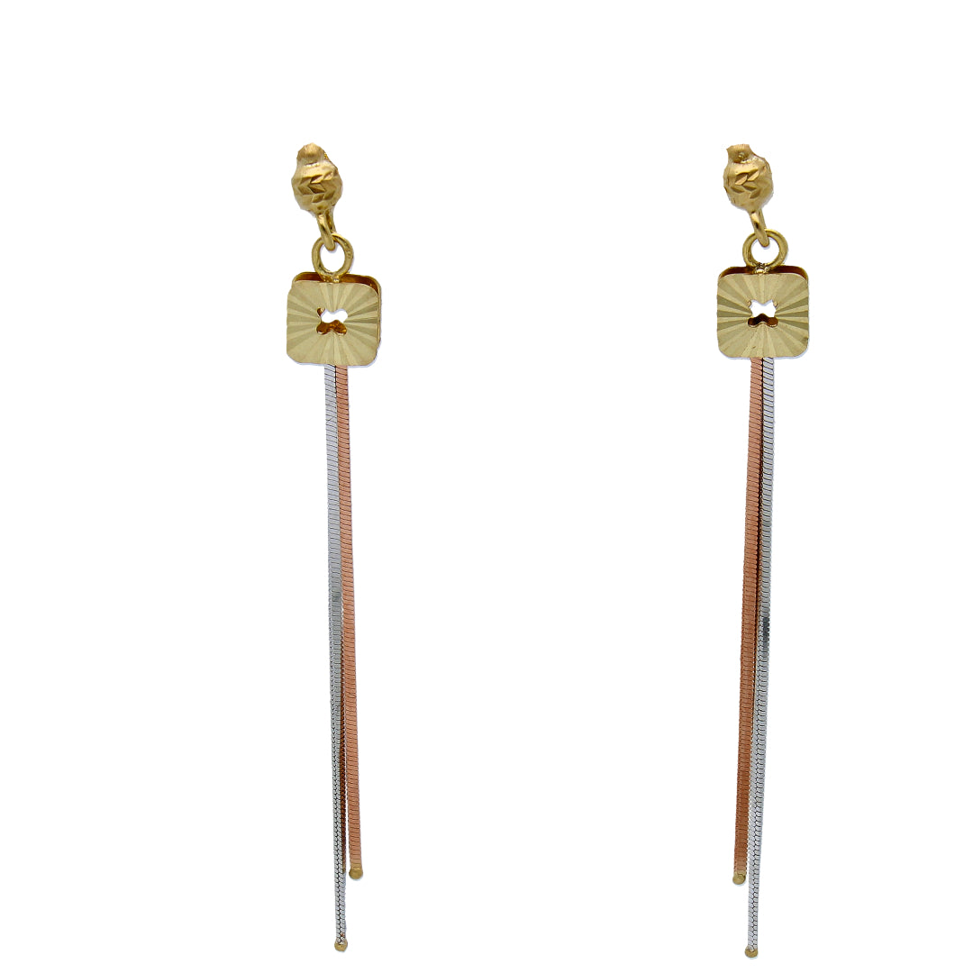 Gold Triple Tone Charm Drop Earrings 18KT - FKJERN18KU6439