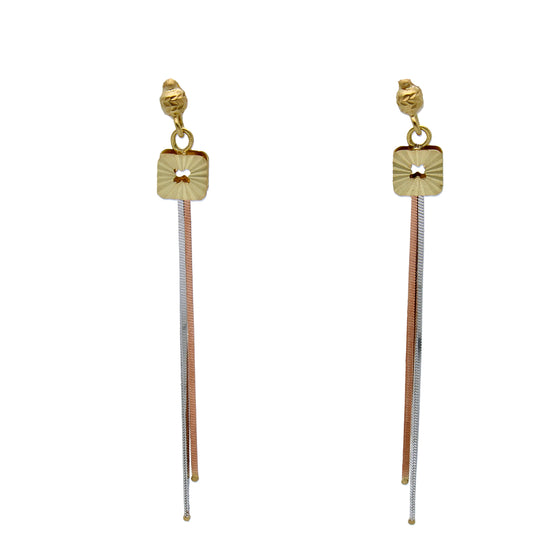 Gold Triple Tone Charm Drop Earrings 18KT - FKJERN18KU6439